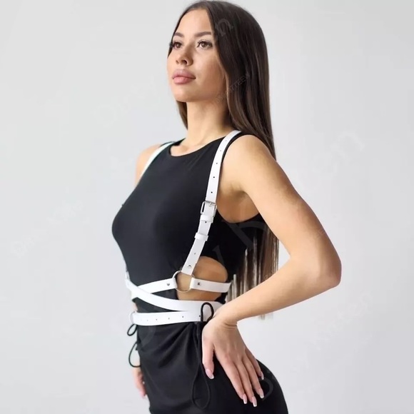 BDSM Chest Leg Straps Harness Panty Women Men Leather Belt Kink Straps - Picture 8 of 17